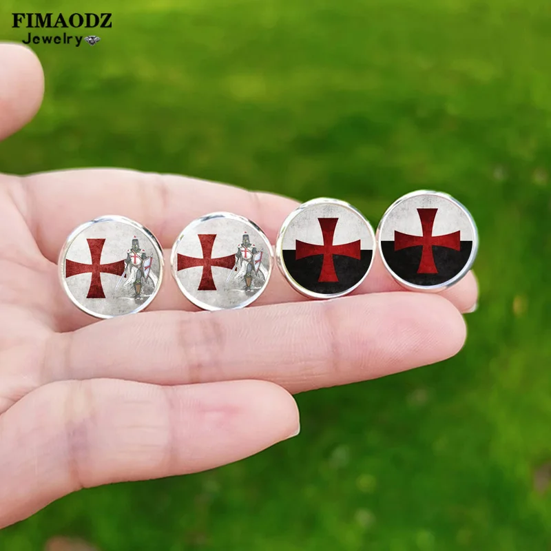 Knights Templar Earrings for Women 2023 Trending Vintage Glass Stud Earring Jewelry Gift