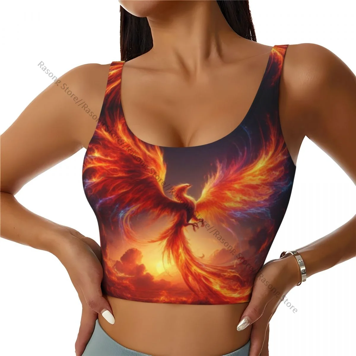 Yoga Vest Women Gym Sports Crop Tops Fiery Eagle In The Sky Streetwear Workout Breathable Tank Top Female
