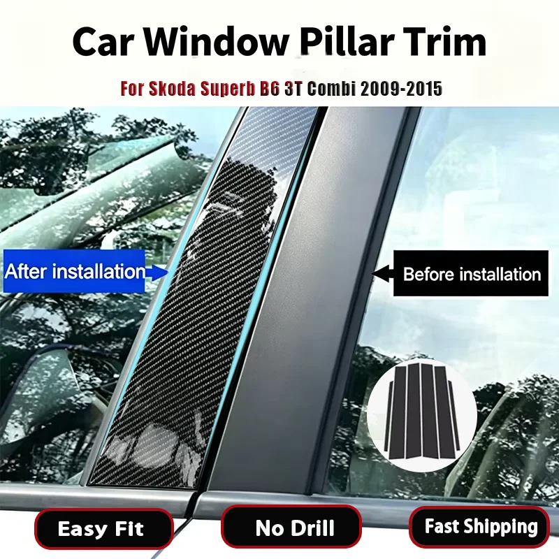 For Skoda Superb B6 3T Combi 2009-2015 Car Center Pillar Scratch-Resistant Sticker Body Side Strip Easy Install Decorative Prote