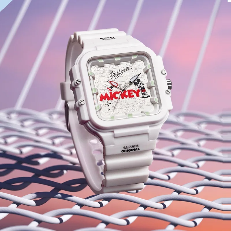 Disney-Reloj de pulsera de cuarzo Original Unisex, cronógrafo de dibujos animados, esfera rectangular, escala 3D, luminoso, resistente al agua