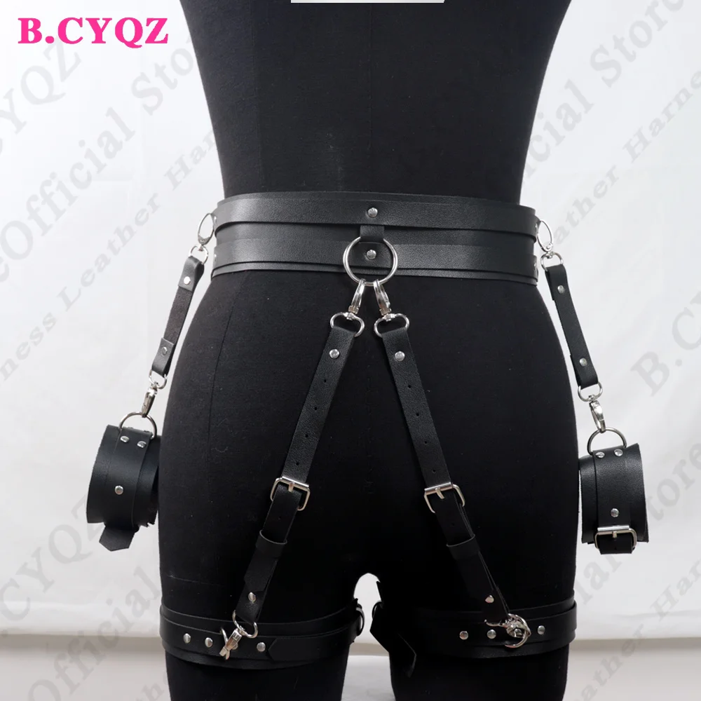 B.CYQZ Sexy Harness Thigh Garter Belt Women Pu Leather Body Bondage Harness Garter Belt Fetish Lingerie Belt Gothic Rave Outfits