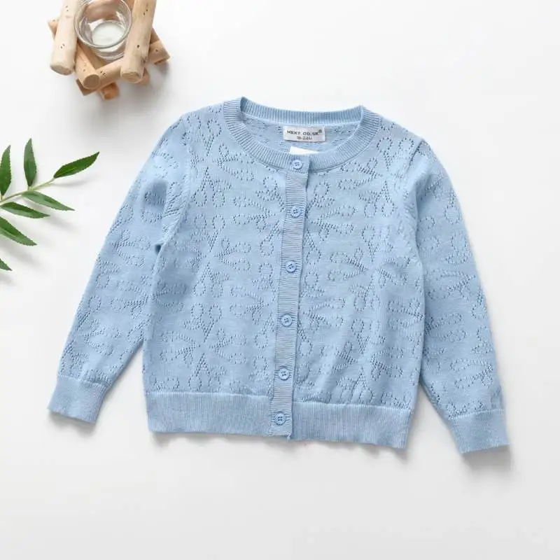 BP2026 Spring New Combed Cotton Thin Cardigan For Kids Cherry Hollow Knitted Shirt Baby Air Conditioning Shirt