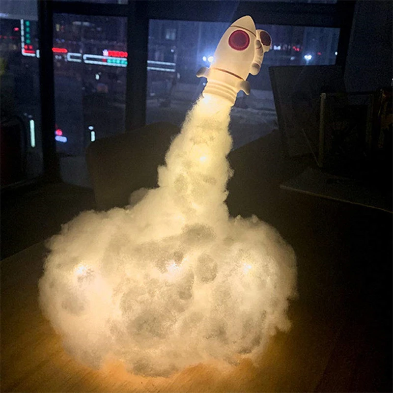 3D Printed Rocket Lamp LED Colorful Clouds Astronaut Lamp With USB Rechargeable Kids Home Decoration Night Light Creative Gift