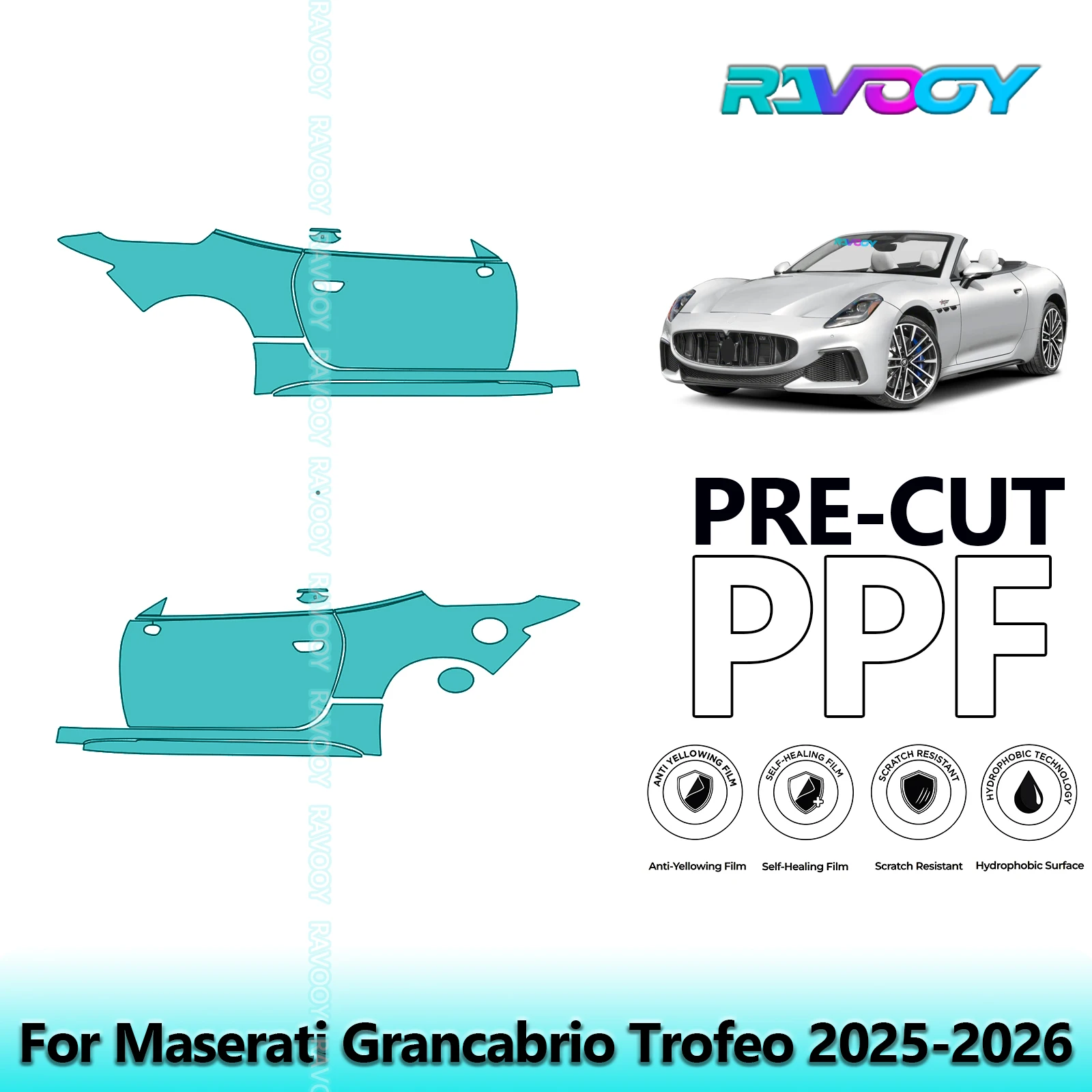

For Maserati Grancabrio Trofeo 2025-2026 8.5mil Clear Matte Pre-Cut PPF Door & A/B Pillar Kit TPU Paint Protection Film Set