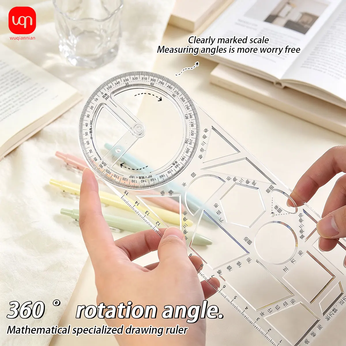 Student Stationery Kit,360°Rotating Geometry Ruler&0.35mm Macaron Click Gel Pen,Math Drawing and Writing Supplies