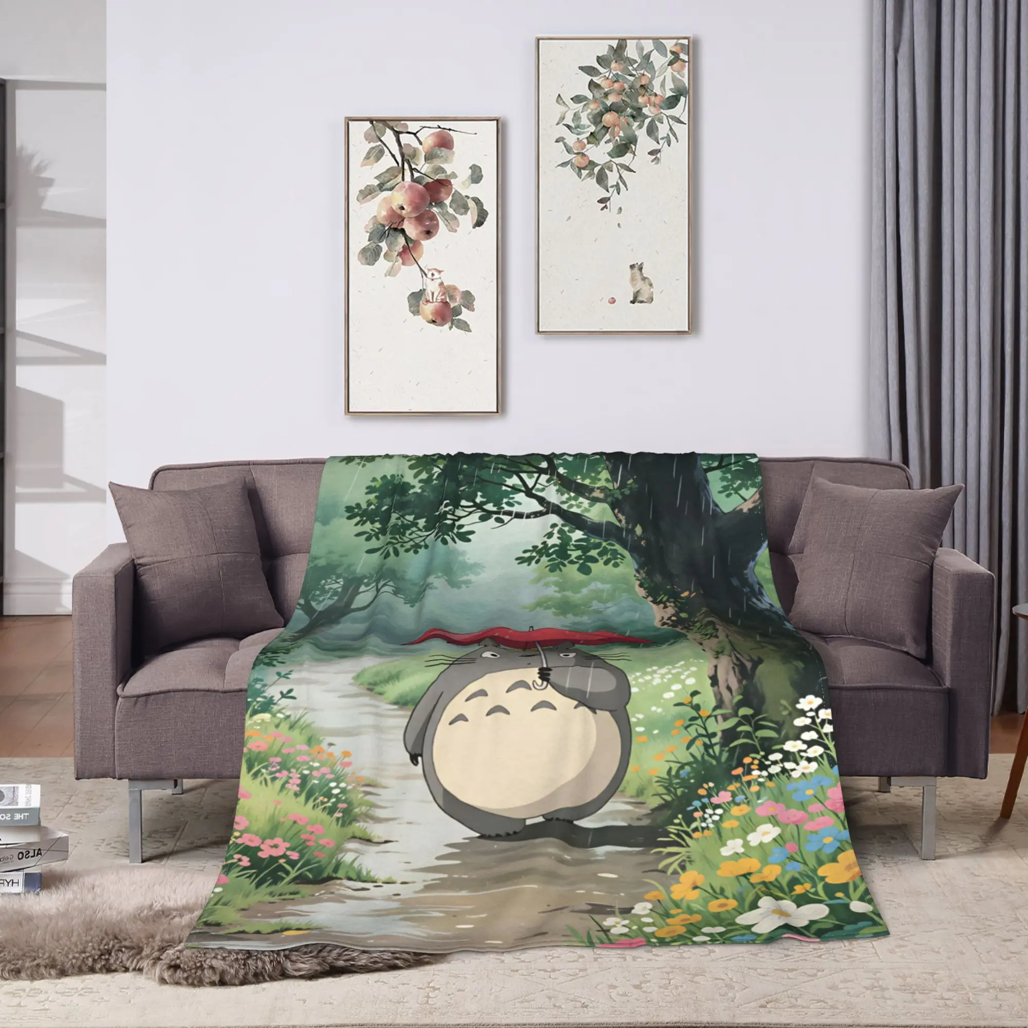 Totoro Super Warm Blanket  Camping Plush Throw Blanket Novelty Outdoor Flannel Bedspread Sofa Bed Cover