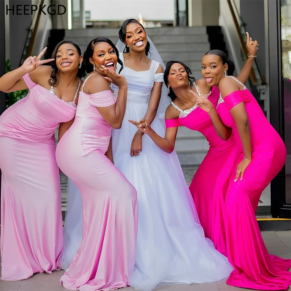 High Quality Mermaid Bridesmaid Dresses 2025 Chic Beading Pleated Satin Spaghetti Straps Long Sexy Wedding Guest Gowns