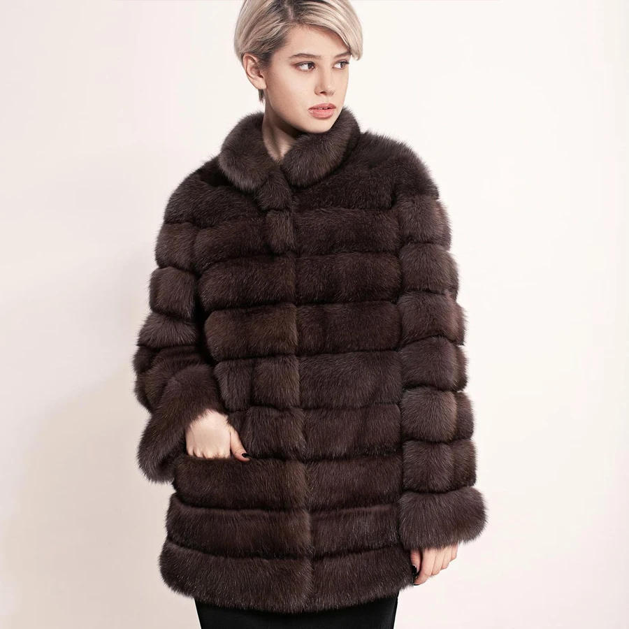 

Fur Jacket Lady Real Fox Fur Coat Mid-Length Female Fur Coat With Stand Collar 2024 Women's Fashion Trend Natural Fur Jackets