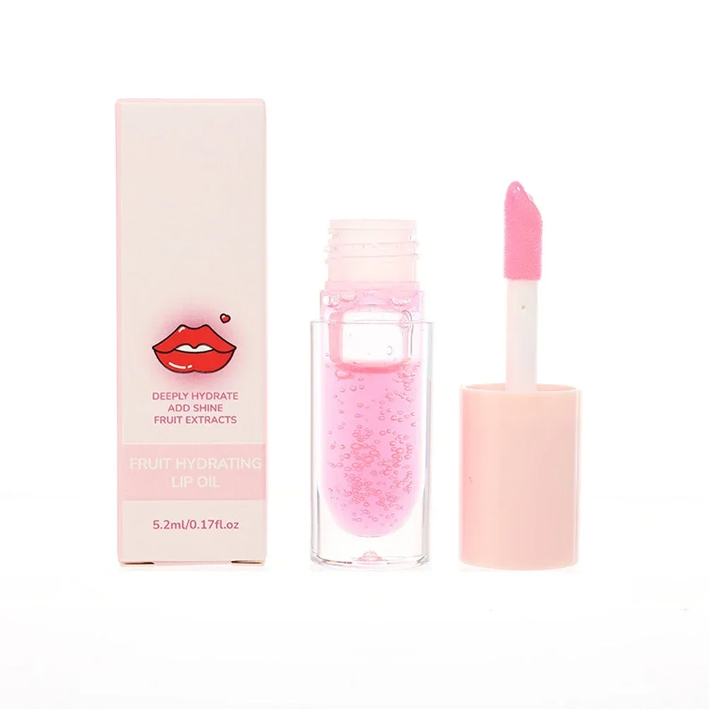 5.2ml Custom Logo 5-color Lip Oil Private Label Gloss Nutritious Moisture Transparent Fruit Lipgloss Lips Makeup Pink Lid Vegan