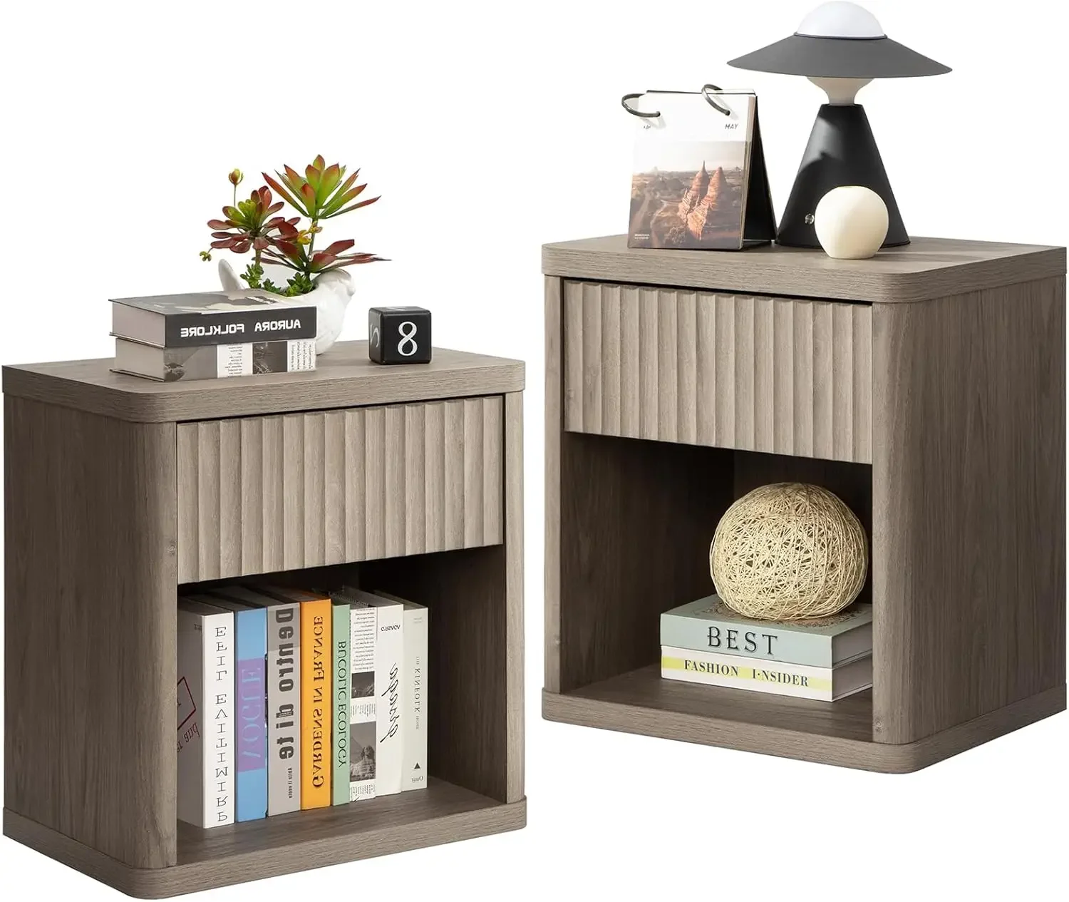 Night Stand Set of 2 Nightstands with Drawer Storage Bed Side Table End Table Large Modern Wood Wide Bedside Stand Mid