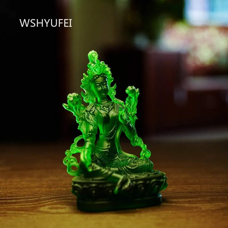 Glass Green Buddha Statue Household Enshrine Buddha Statue Ornament Chinese Style Buddhist Shrine Ornament Religious Supplies view 3