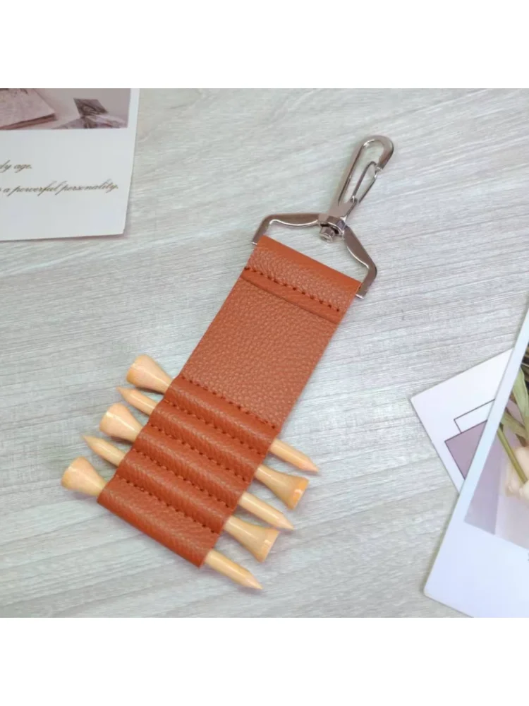 Large Capacity Golf Tee Holder Anti-Loss Clip PU Leather Keychain Pouch Portable Golf Tee Organizer Golf Accessories