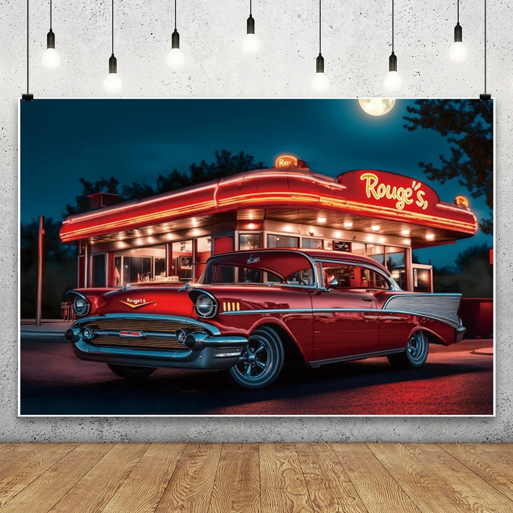 متجر الصودا 50's روك عشاء خلفية خمر سيارة حمراء صودا متجر الحبيب خلفية التصوير استوديو كشك لوازم صور الدعائم