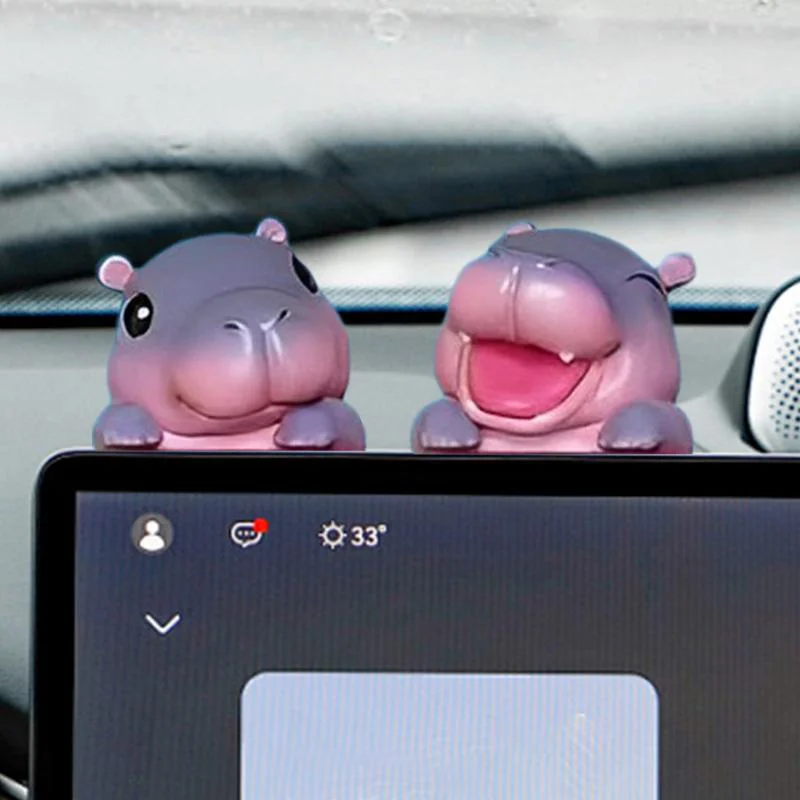 Creative Cute Phone Case Decoration Cartoon Pygmy Hippo Figurine Car Navigator Screen Decoration Phone Back Computer Decoration