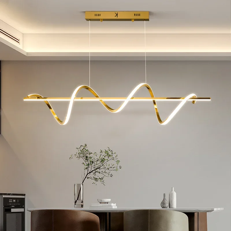 

SANDYHA Postmodern S-shaped Long Pendant Light Stainless Steel Dining Table Chandeliers LED Lamps for Living Room Decor Lighting