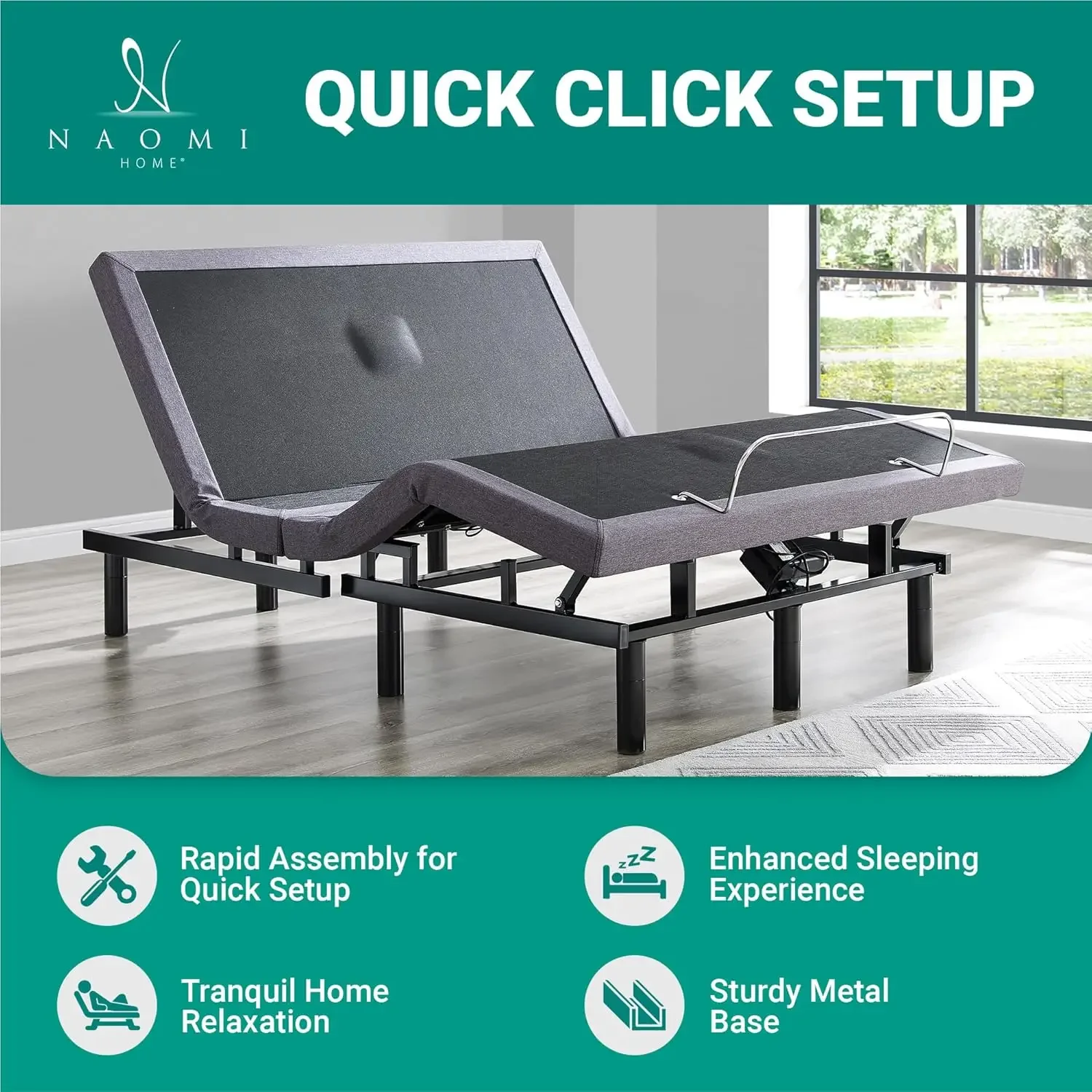 Queen Adjustable Bed Frame with Lumbar Support & Head Tilt, Foot Incline, Back & Leg Massage, USB Ports