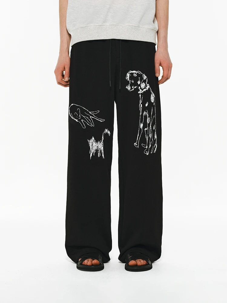 

ATRY мужские черные широкие повседневные брюки, новые летние свободные прямые брюки с забавным принтом, спортивные спортивные штаны из полиэстера и хлопка