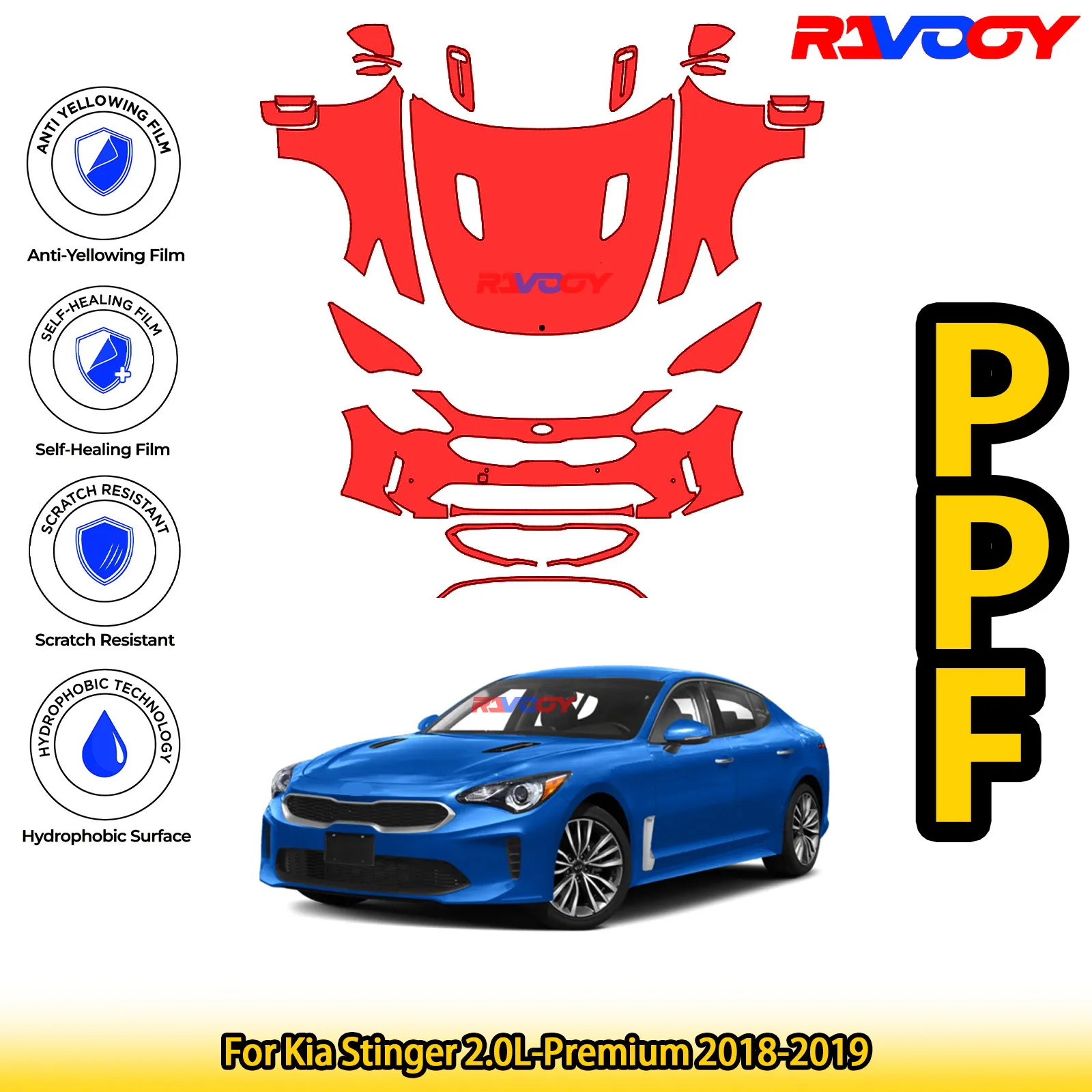 

For Kia Stinger 2.0L-Premium 2018-2019 Glossy Matte Black Precut front PPF Kit Paint Protection Film