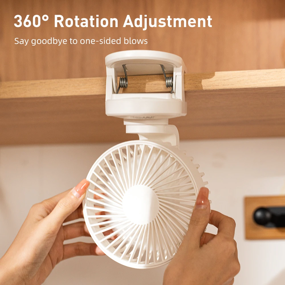 Portable Clip on Fan USB Rechargeable Three-Speed 360 Rotatable Mini Personal Cooling Fan for Home Office Outdoor Car Plastic