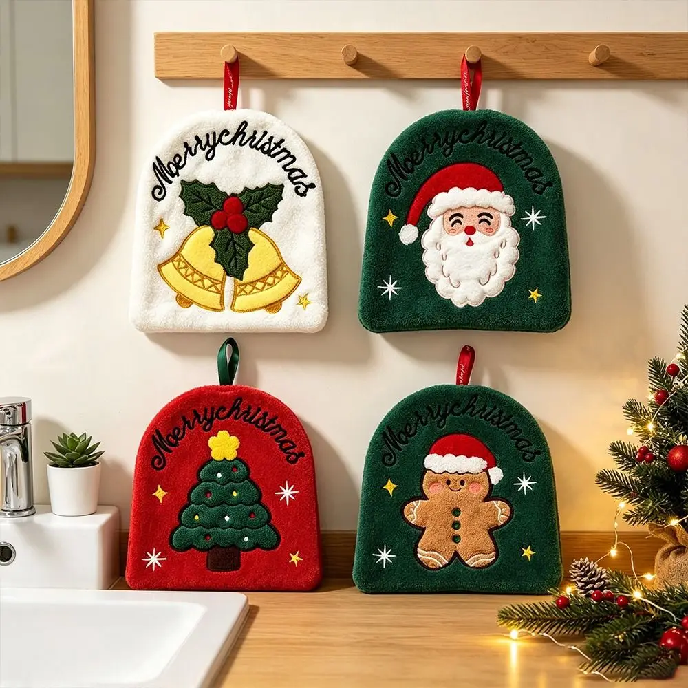 Water Absorption Christmas Hand Towels Coral Fleece Quick-drying Santa Claus Hand Towel Hanging Cleaning Dishcloths