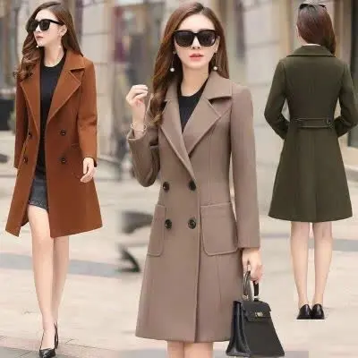 

Trench Femme Long Coat Woman Asymmetric Egirl Double-Side Minimalism Line Camel Letterch Colors Plush Waist-Collecting