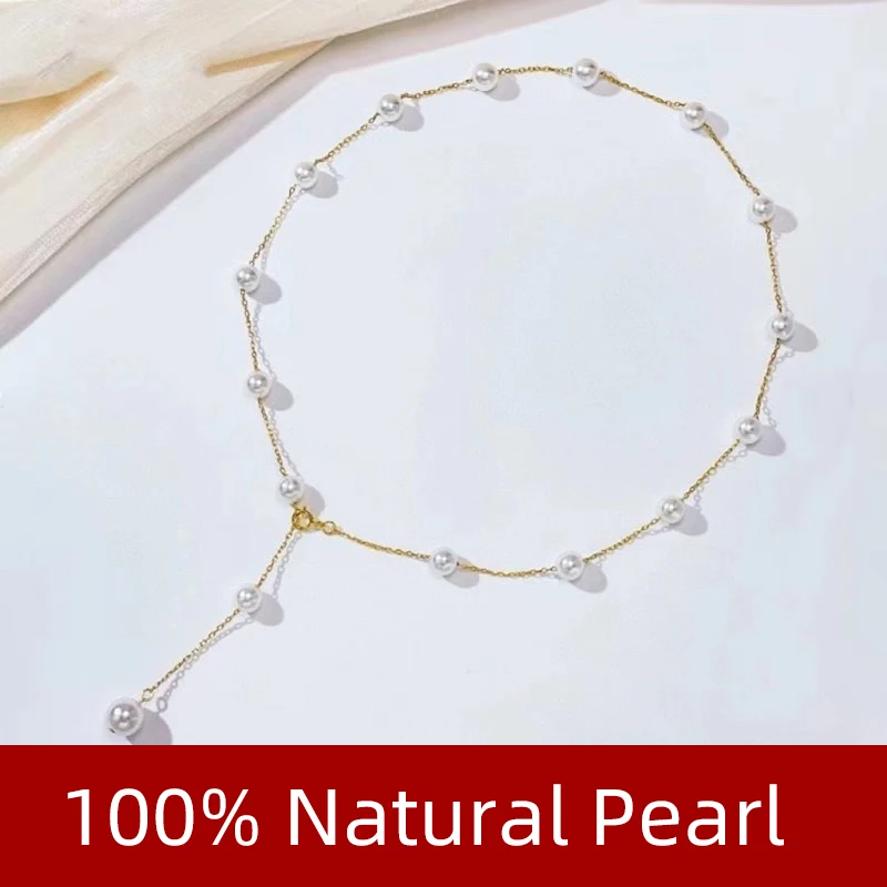 XF800  Solid 18K Gold Natural Pearl Necklace Au750 Fine Jewelry Chocker Round Aniversary Gift For Women White X536