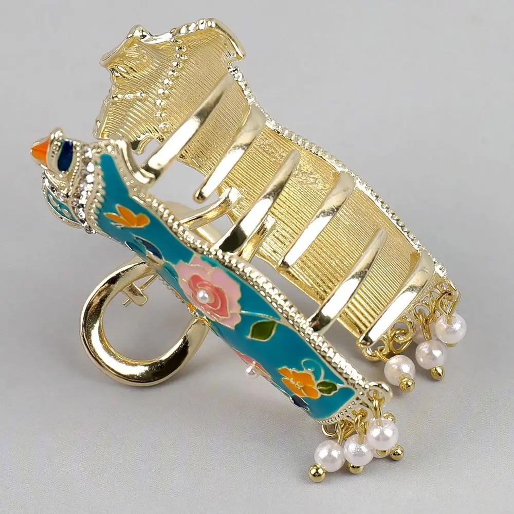Pinza para el pelo estilo chino con borlas, diseño Cheongsam, de metal esmaltado con perlas, tipo pinza de tiburón, para cola de caballo, para viaje