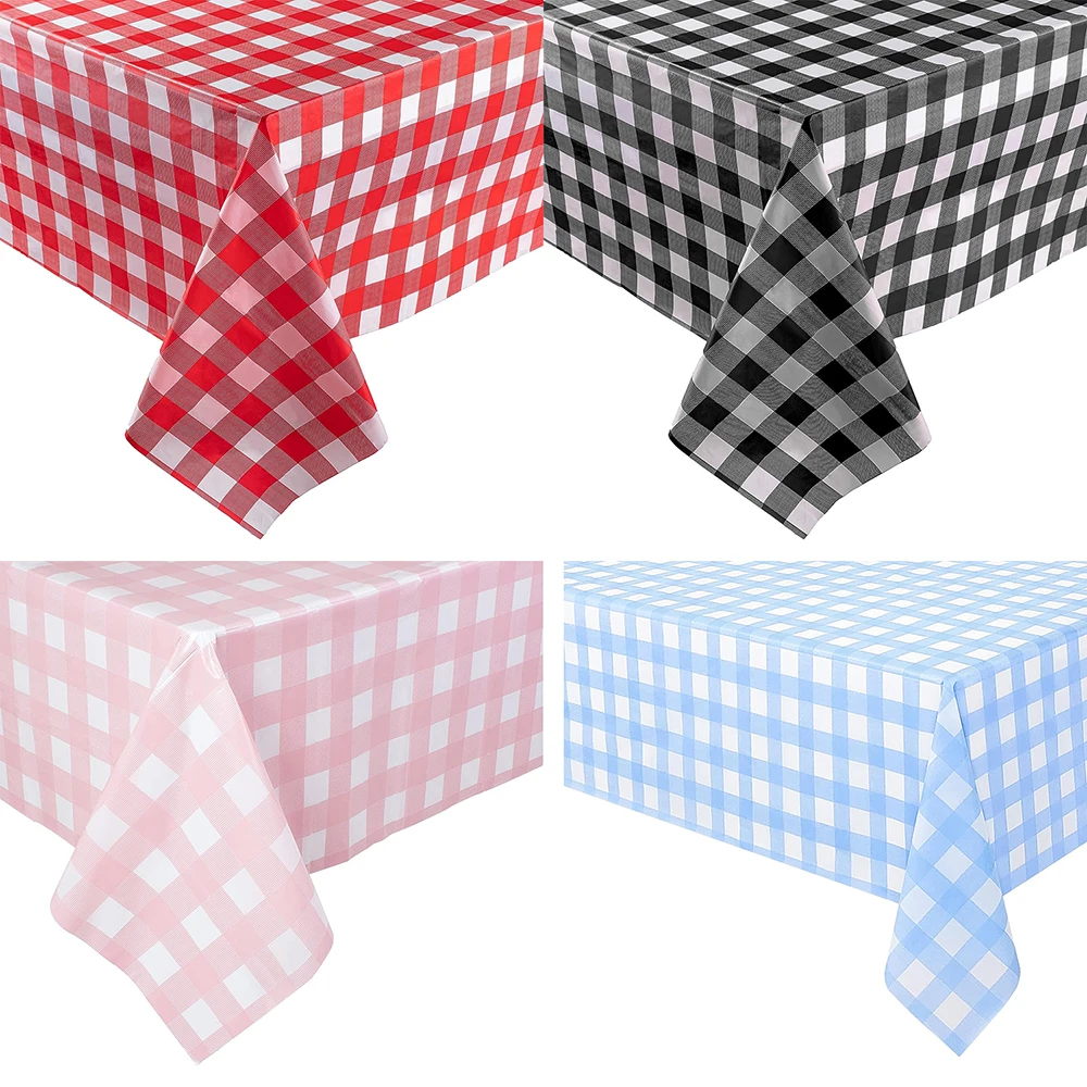 Red Black Checkered Disposable Tablecloth Wedding Birthday Party Indoor Outdoor Picnic Table Cover Plastic Waterproof Tablecloth