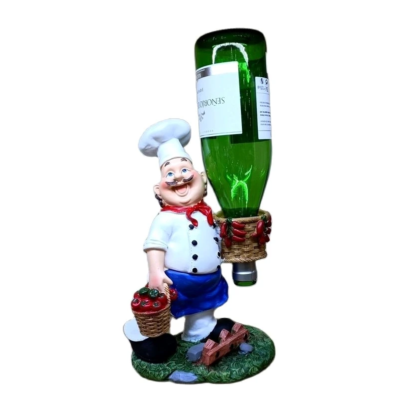 

Countryside Cook Figurine Wine Holder Decorative Resin Market Chef Bottle Hanger Kitchen Barware Pub Ornament Craft Furnishing