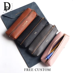 Custom Name Leather Pencil Case Business School Student Zipper Pen Bag Wholesale Cosmetic Bag Storage Bag Personalized Mini Gift