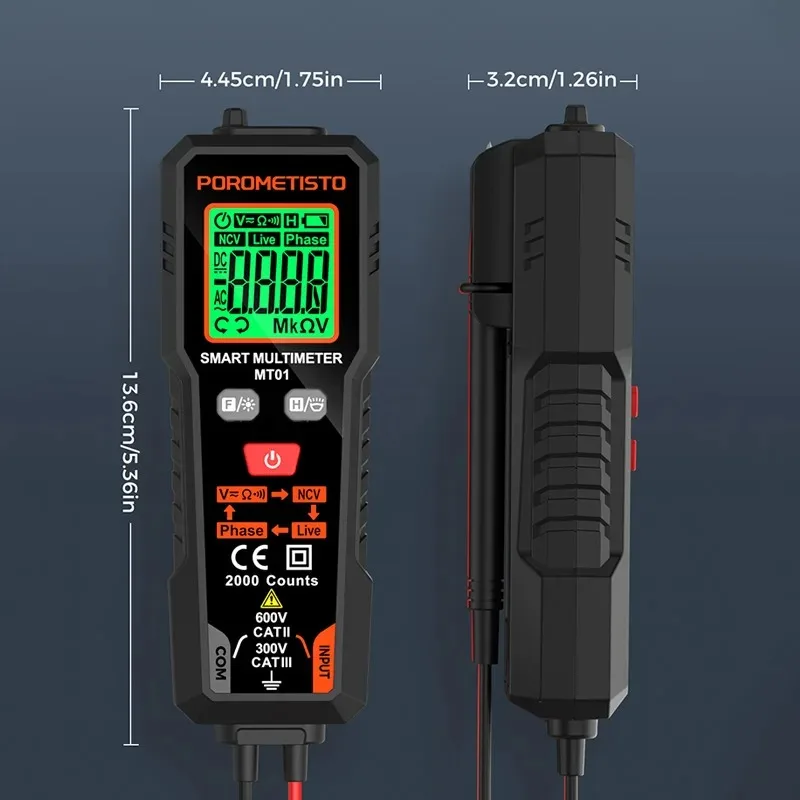 MT01 Smart Mini Digital Multimeter AC DC NCV Multimeter Tester Multimetro Ohm Voltage Meter Auto Range 600V Electrician Tester