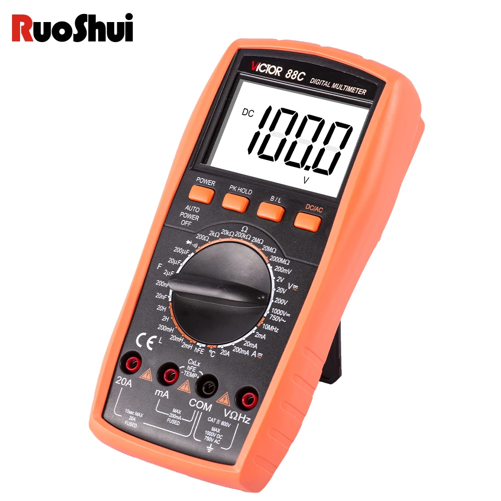 Victor 88C Multimetro digitale Induttanza resistenza 2000MΩ Nuovo display LCD grande 20H Vero RMS 1000V/20A AC DC con temperatura