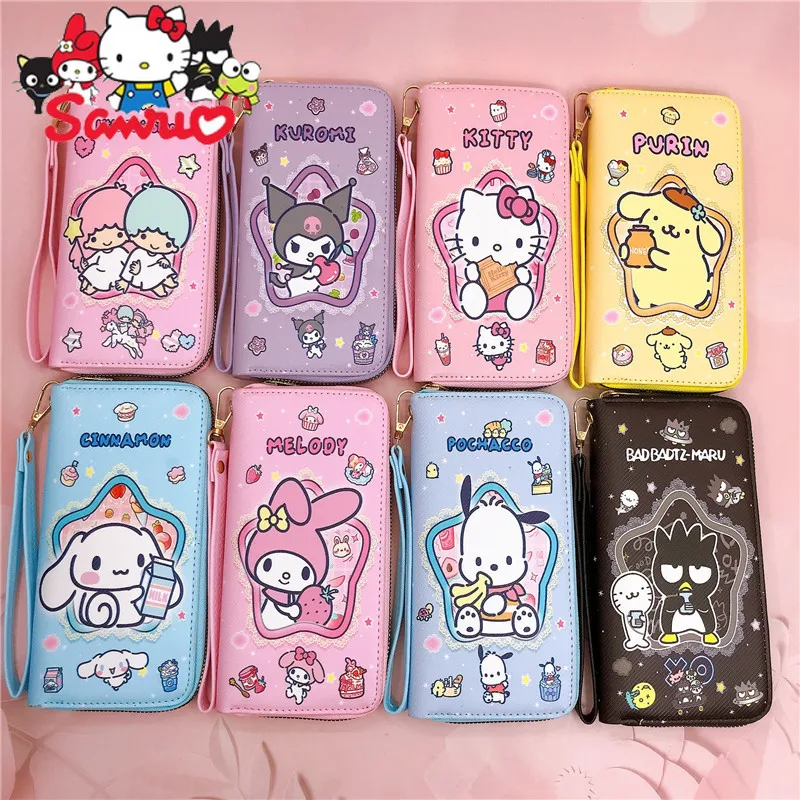 

Sanrio Melody Kuromi Hello Kitty Cinnamoroll Pochacco's New Wallet Women Long Zippered Phone Bag Clutch Card Bag with Handstrap