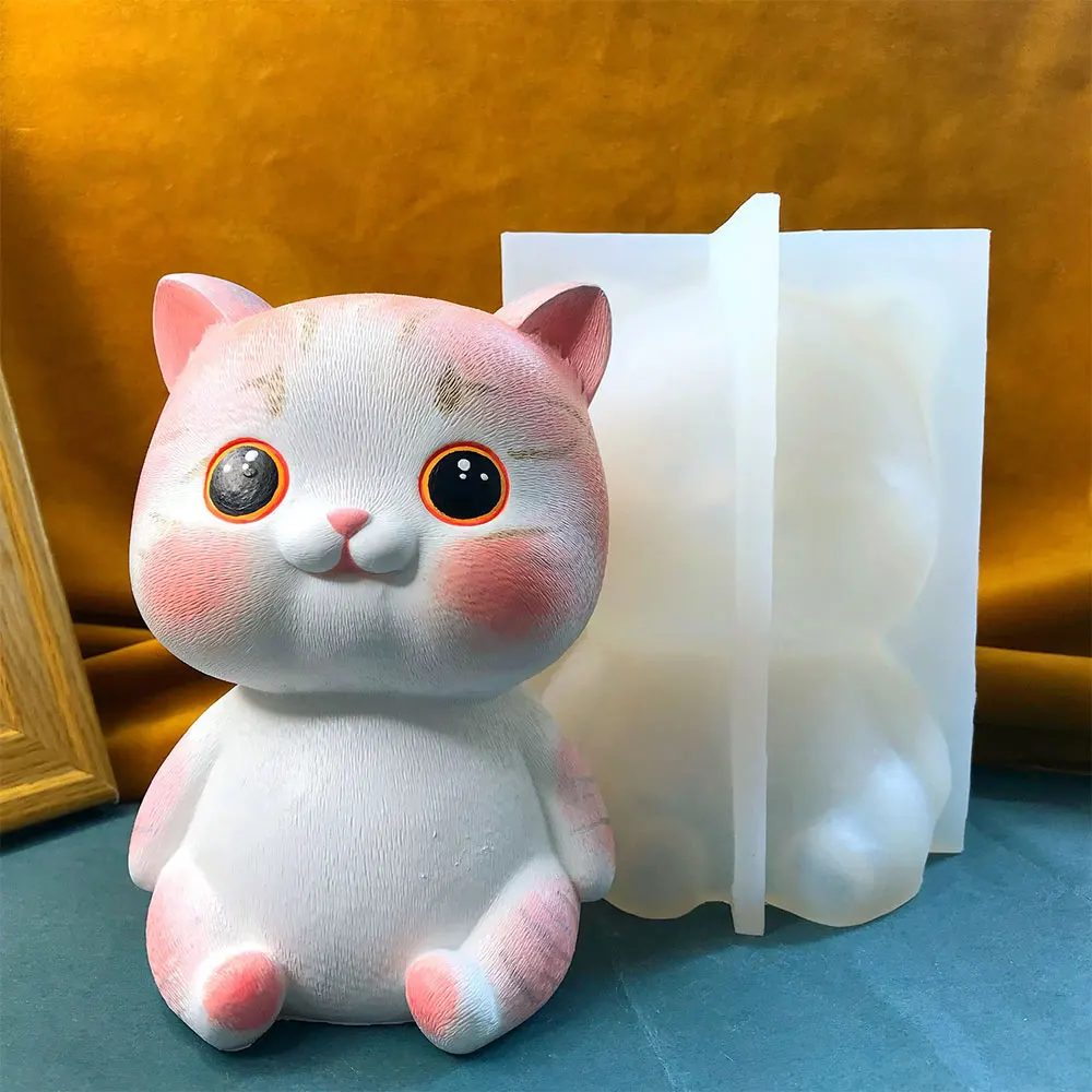 Cute Fat Cat Silicone Mold Sleeping Kitty Ornament Plaster Epoxy Resin Mold Unzip Squishy Toy Mold Production Material