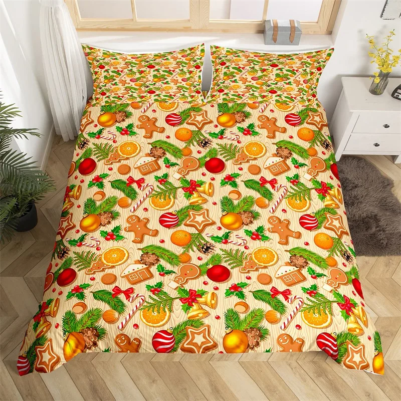 

Christmas Duvet Cover Boys Christmas Gingerbread Man Bedding Set Microfiber New Year Quilt Cover Set Xmas Theme Bedspread Cover