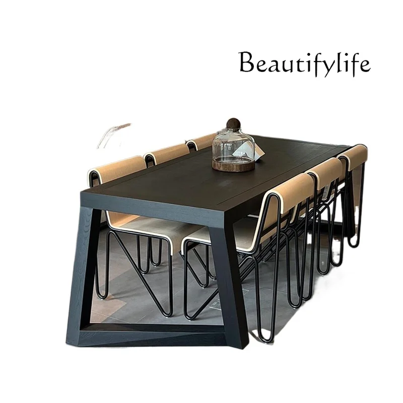 

Italian minimalist solid wood dining table retro black special-shaped dining table home modern simple table