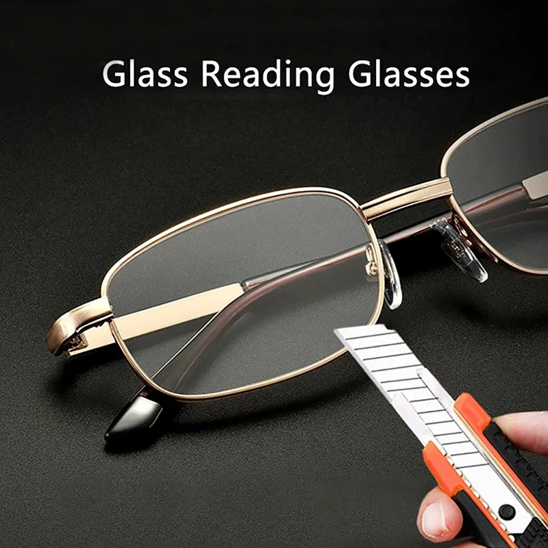 Anti-Scratch Lesebrille Retro Quadrat Presbyopie Brillen Mit Glas Linsen Metall Hyperopie Brillen männer gläser + 3,5 + 4