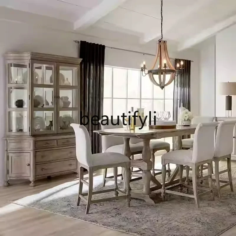 

Asmt52 американский ретро винтажный стеклянный пылезащитный винный шкаф из цельного дерева, французский сервант с двойной дверью, шкаф для хранения в гостиной