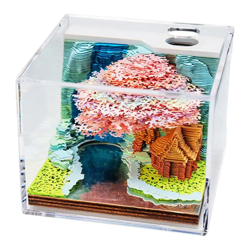 Sticky Note Pads 3D Design Note Pads Sticky Notes Innovative Paper Craft Memo Pad With Acrylic Dust Cover For Family Friends