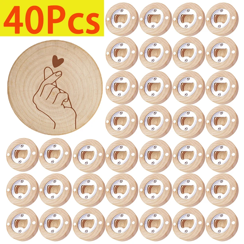 

40Pcs Heart Pattern Wood Bottle Openers Fridge Magnet Wooden Magnetic Bottle Opener Wedding Gift Souvenir For Guest