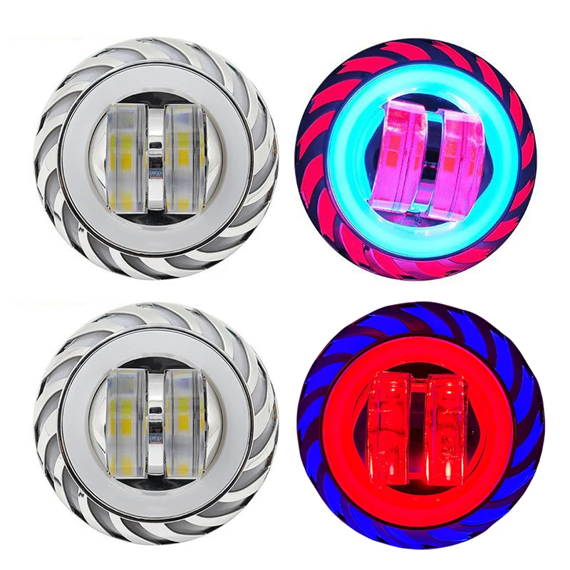1pc Motorcycle Headlight LED Devil Eyes Flash Headlight Super Bright High/Low Beam Strobe Spotlight Dual Lenses Lamp Waterproof