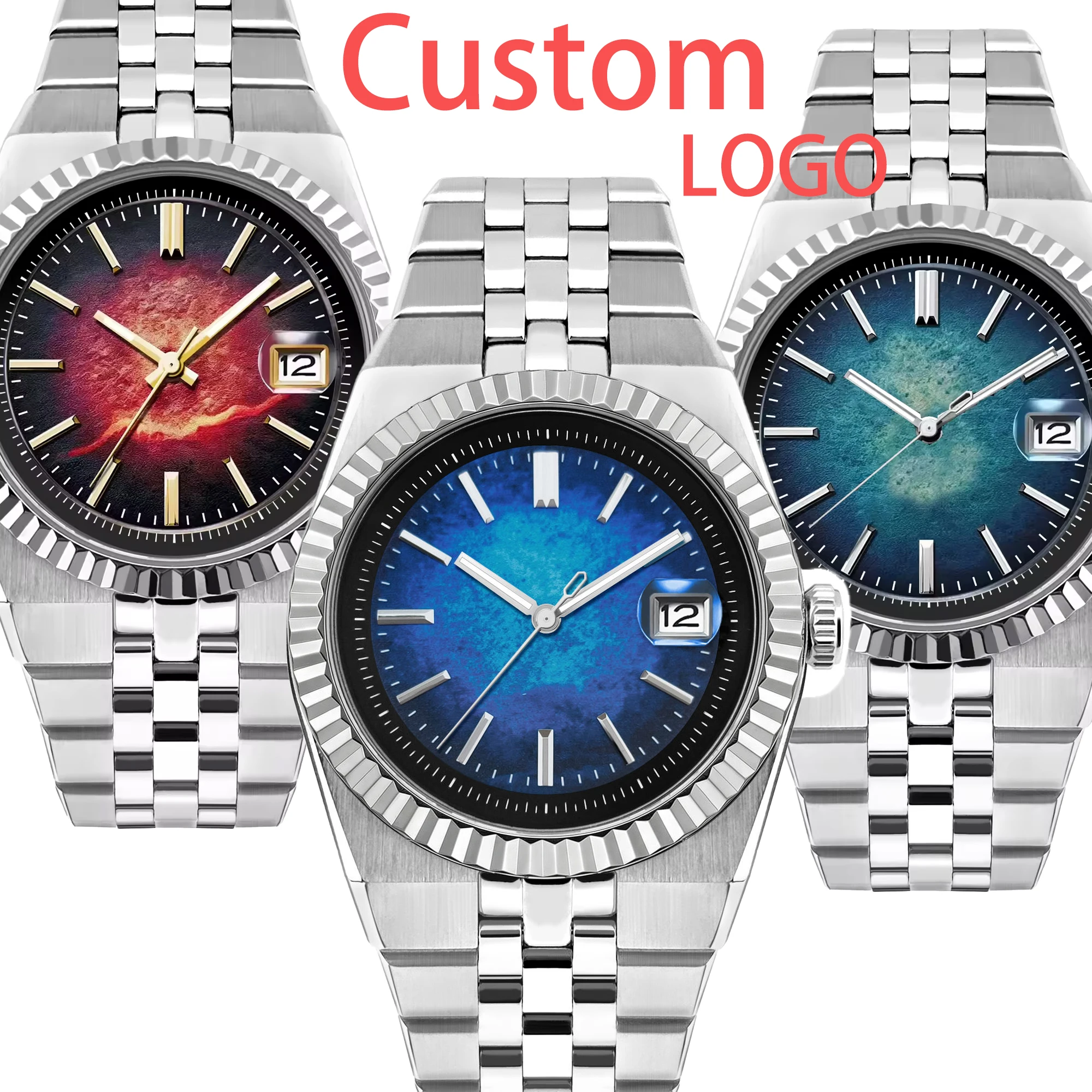 CUSTOM Logo Luxury Men's Automatic Watch NH35 Movement 316L Stainless Steel Case Sapphire 10ATM Waterproof Mechanical Wristwatch