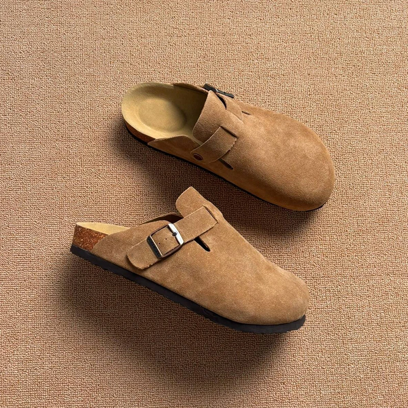 

ex Кожаные сабо без шнуровки в стиле ретро, дышащие летние сандалии на резиновой подошве для повседневной уличной одежды