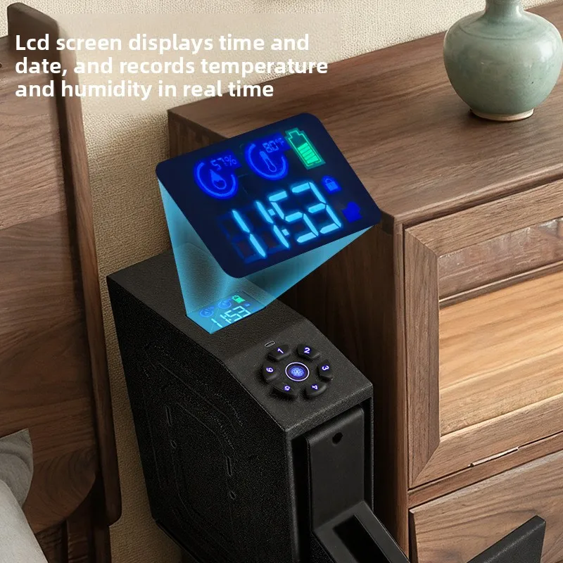 Pull-out fingerprint password safe pistol box, silent blue light three-in-one wall-mounted gun box safe equipment