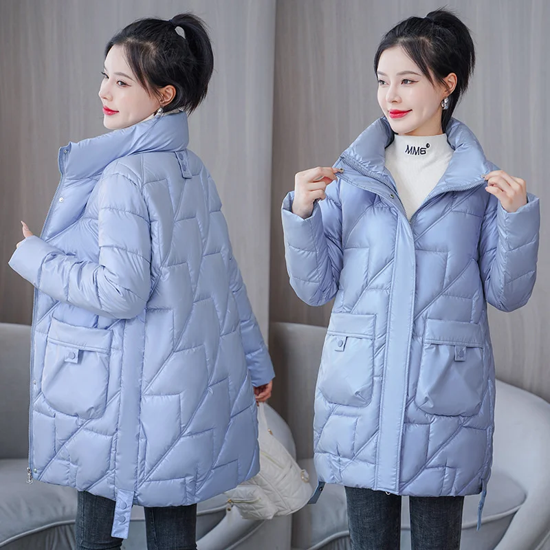 Women Winter 2024 New Korean Mid Long Women Down Cotton Jacket Fashion Thicker Warm Casual Women's Overcoat Outwear Parka Woman