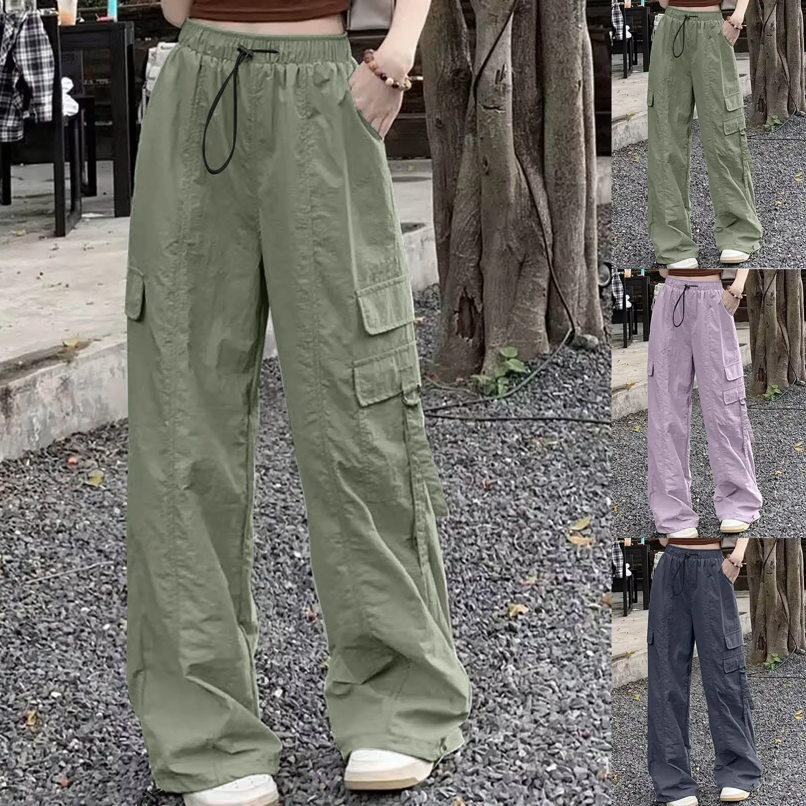 Japanese Casual Loose Wide Leg Trousers For Women Baggy Cargo Pants Streetwear Hip Hop Joggers Sweatpants Drawstring Pantalones