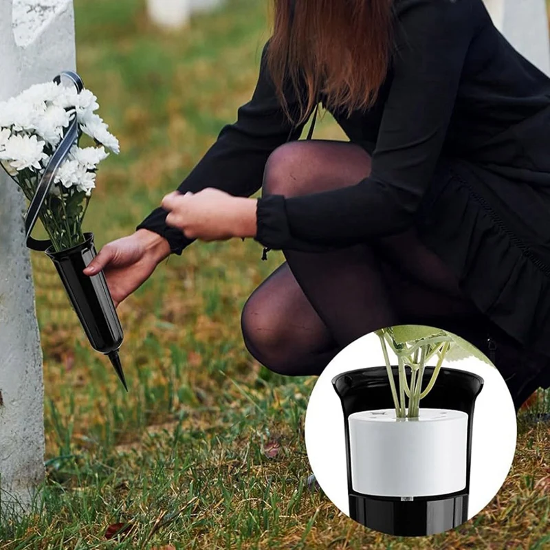 6 Pcs Cemetery Grave Vase Inserts Plastic Cemetery Flowers Holder Bracket With 7 Hole Cylindrical Reusable Cemetery