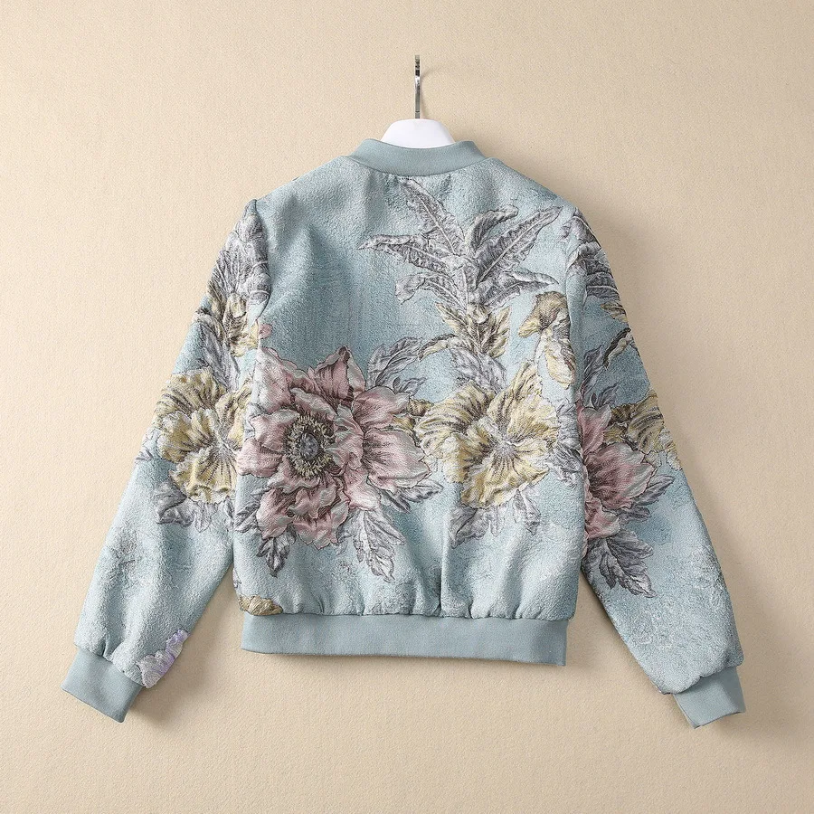 Europe and the United States women's 2024 winter new Long sleeve flower embossed jacquard nail beads fashion Zipper jacket XXL