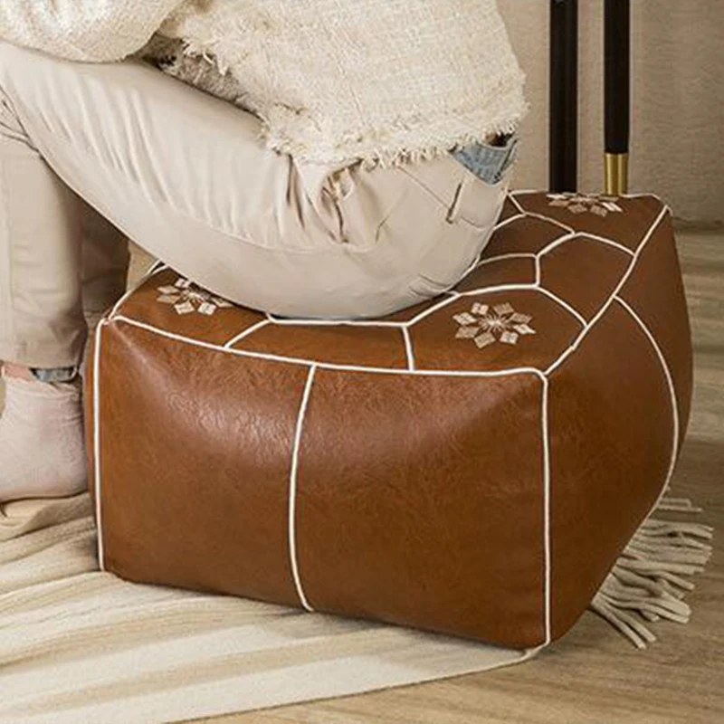 45x45x30cm Unbuffered Moroccan PU Leather Futon Cushion Cover Waterproof Ottoman Footstool Cover Japanese Tatami Seat Covers