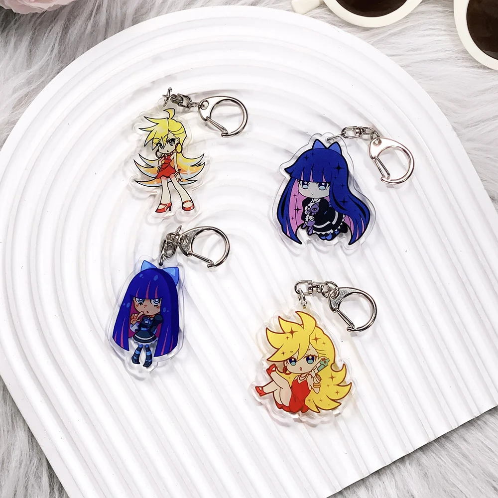 1/4Pcs Anime Panty & Stocking with Garterbelt Acrylic Keychain Bag Charms Accessories Backpack Key Holder Keyring Friends Gifts